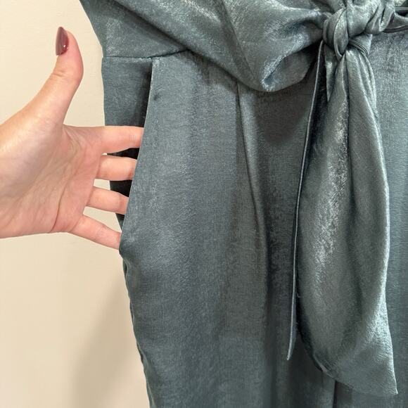 Lulus Let Me Entertain You Dark Green Satin Wide Leg Jumpsuit Size XL Party NWT - Picture 4 of 10